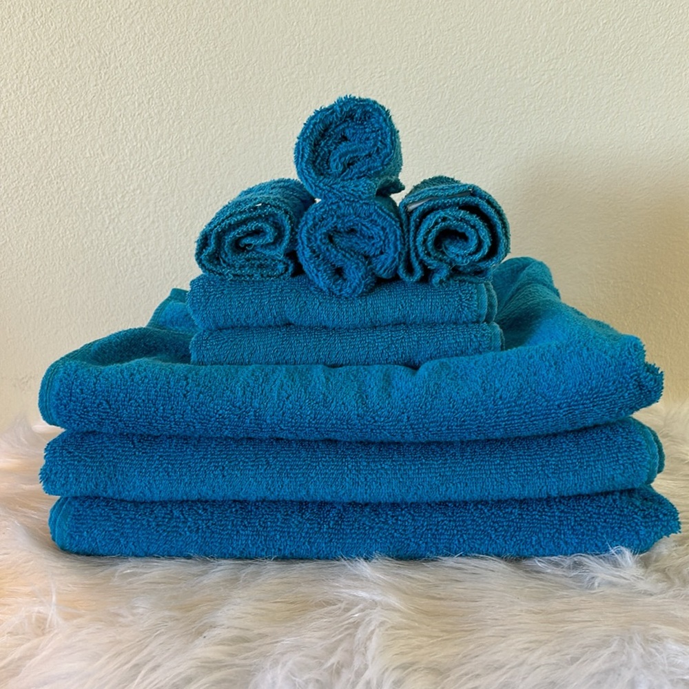 9Pcs Bathroom Towel Set - Blue Turquoise